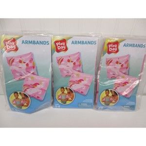 Play Day Inflatable Armbands Kids Ages 3-6 Water Wings Floaties Pink Lot of 3